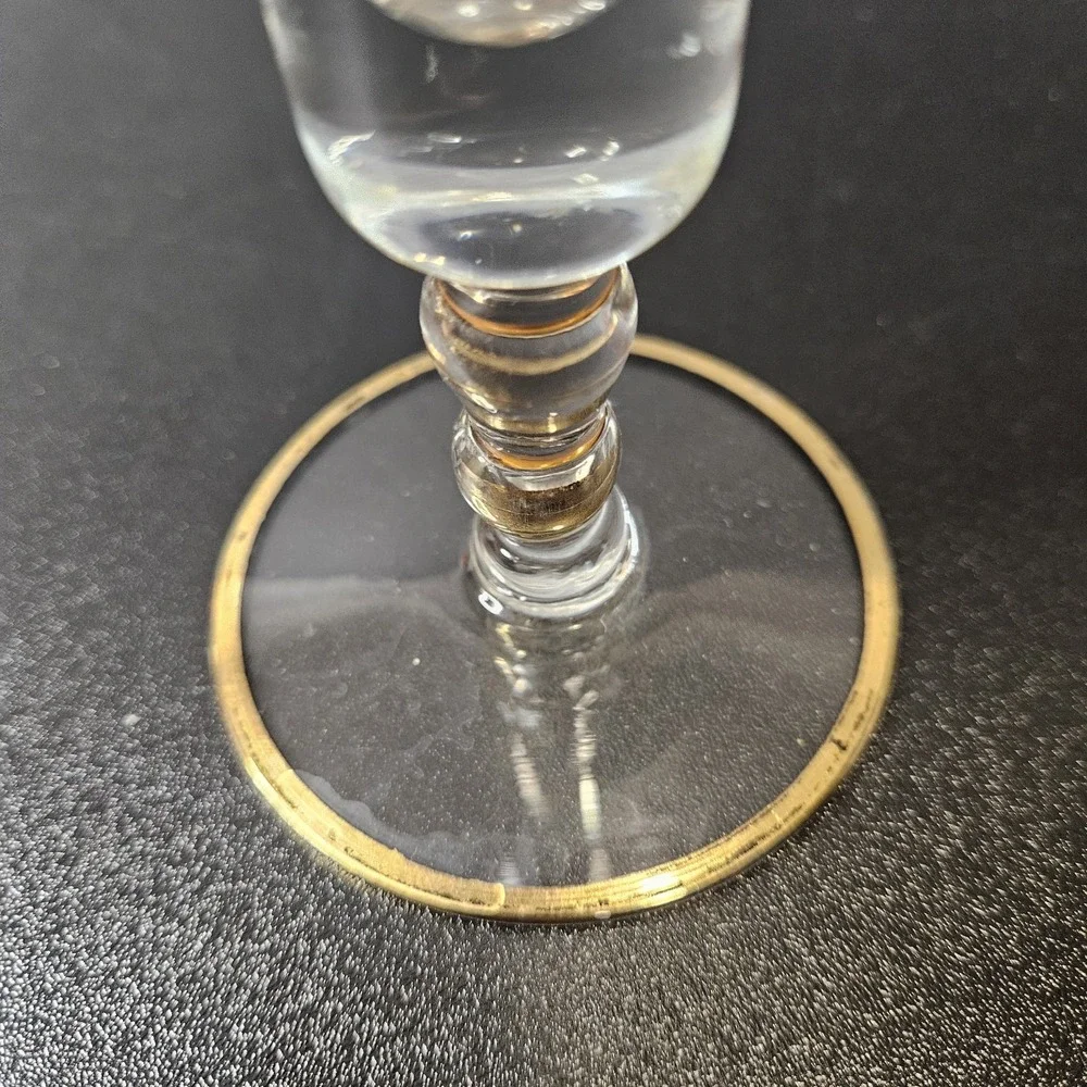 Mid Century MCM Glass Bud Vase Gold Painted Trim Ruffle Edge 10‎ Inch